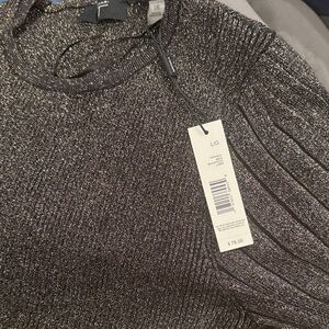 NWT T Tahari Black and Silver Crew Neck Sweater